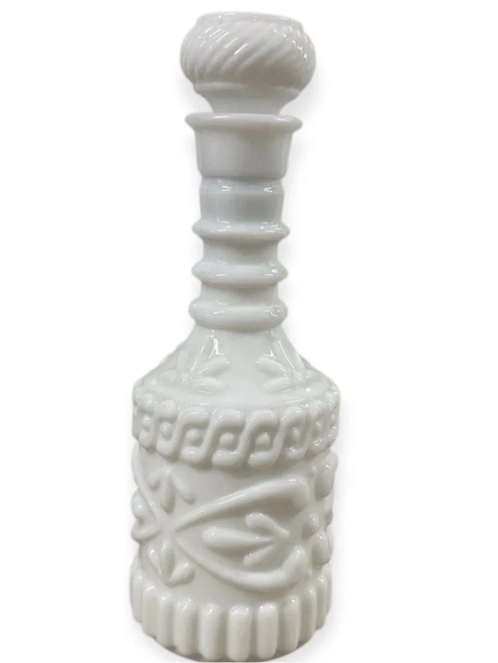 Vintage Milk Glass Cruet Decanter Bottle w Stopper PAT 1908 11.5” White